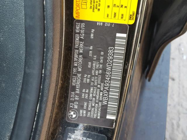 WBXPA93456WD29383 - 2006 BMW X3 3.0I BLACK photo 10