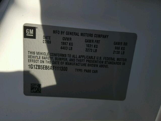 1G1ZB5EB6AF111300 - 2010 CHEVROLET MALIBU LS Ağ foto 10