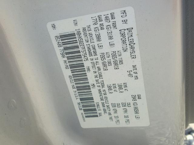 1A8HX58227F575475 - 2007 CHRYSLER ASPEN LIMI SILVER photo 10