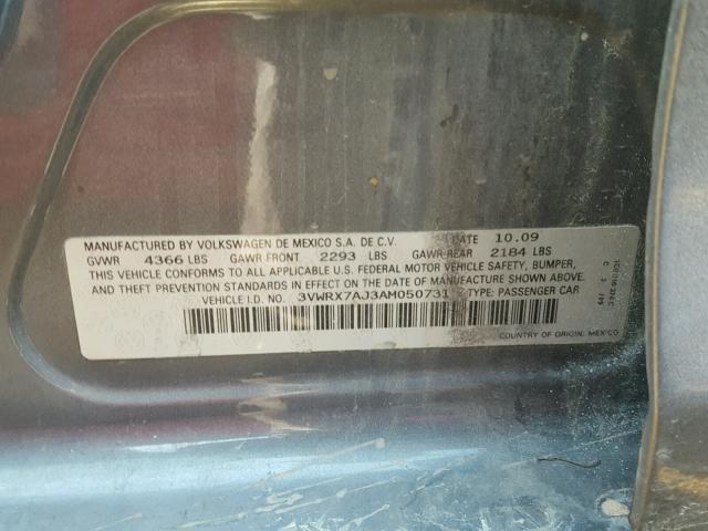 3VWRX7AJ3AM050731 - 2010 VOLKSWAGEN JETTA SE 灰色 照片 10