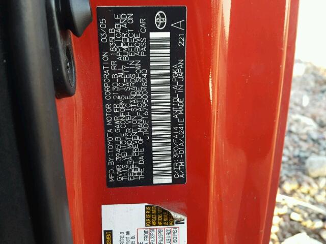 JTKDE167950048240 - 2005 TOYOTA SCION TC 红色 照片 10