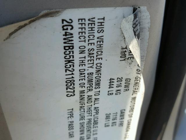 2G4WB55K521185273 - 2002 BUICK REGAL LS SILVER photo 10