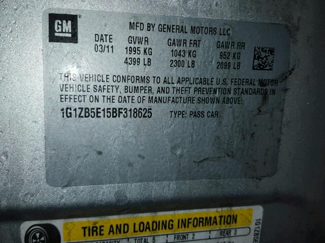 1G1ZB5E15BF318625 - 2011 CHEVROLET MALIBU LS SILVER photo 10