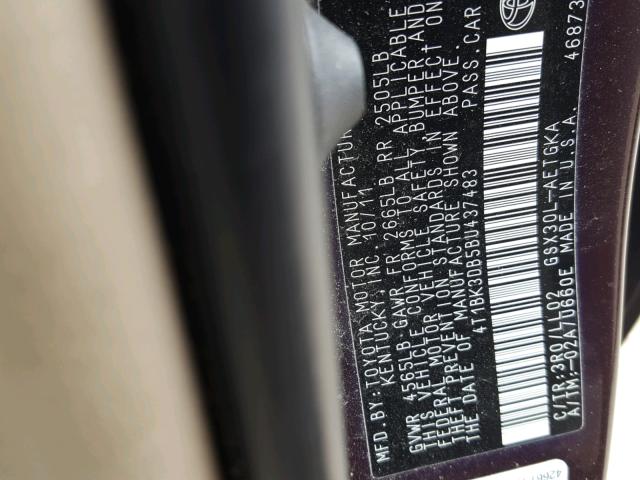 4T1BK3DB5BU437483 - 2011 TOYOTA AVALON BAS PURPLE photo 10