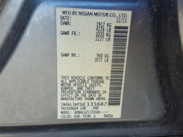 1N4AL3AP1GC135687 - 2016 NISSAN ALTIMA 2.5 GRAY photo 10