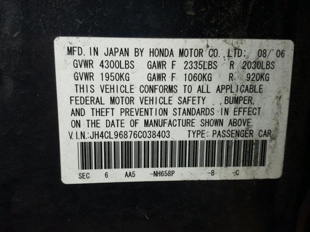 JH4CL96876C038403 - 2006 ACURA TSX GRAY photo 10