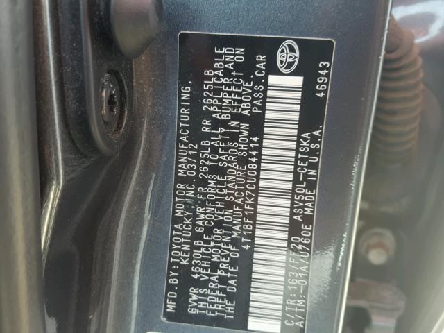 4T1BF1FK7CU084414 - 2012 TOYOTA CAMRY GRAY photo 10