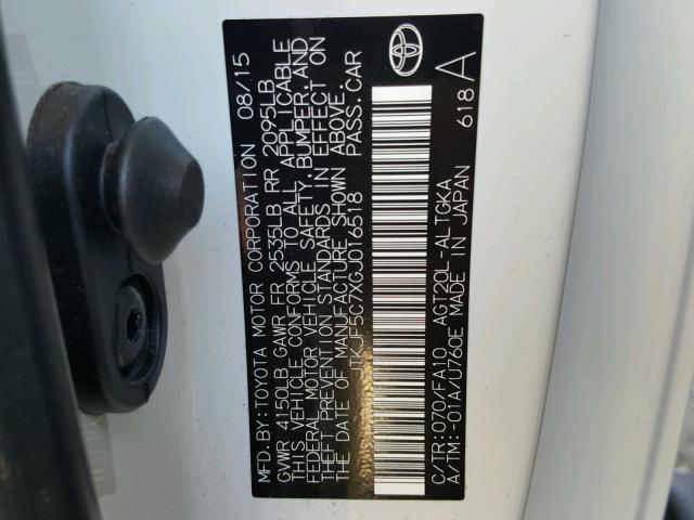 JTKJF5C7XGJ016518 - 2016 TOYOTA SCION TC 白色 照片 10