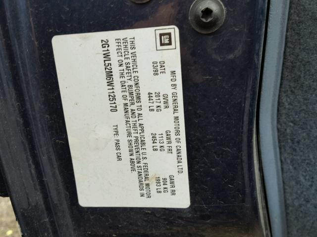 2G1WL52M6W1125170 - 1998 CHEVROLET LUMINA BAS ლურჯი ფოტო 10