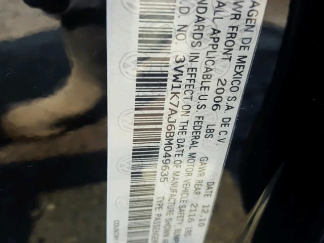 3VW1K7AJ6BM049635 - 2011 VOLKSWAGEN JETTA BASE 黑色 照片 10