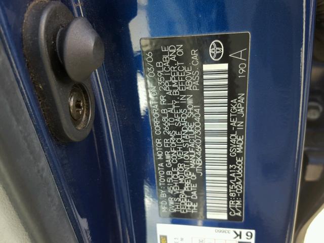 JTNBK46K073004041 - 2007 TOYOTA CAMRY NEW BLUE photo 10