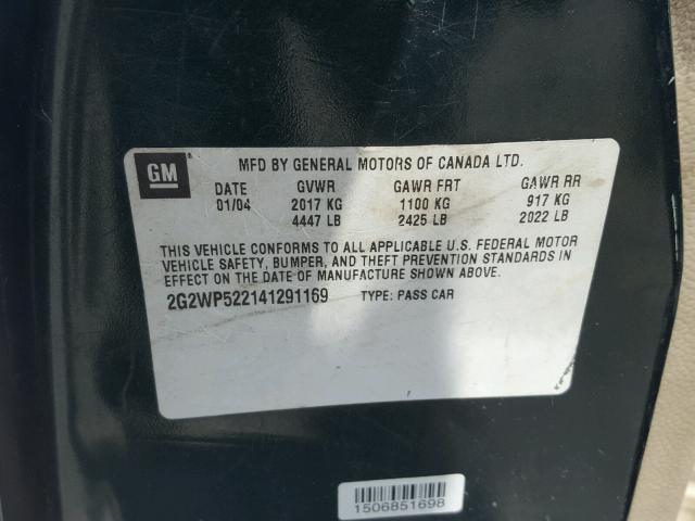 2G2WP522141291169 - 2004 PONTIAC GRAND PRIX Зелений фото 10