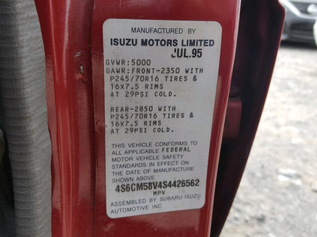 4S6CM58V4S4426562 - 1995 HONDA PASSPORT E BURGUNDY photo 10