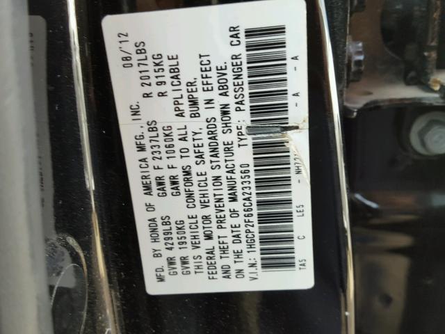 1HGCP2F66CA233560 - 2012 HONDA ACCORD BLACK photo 10