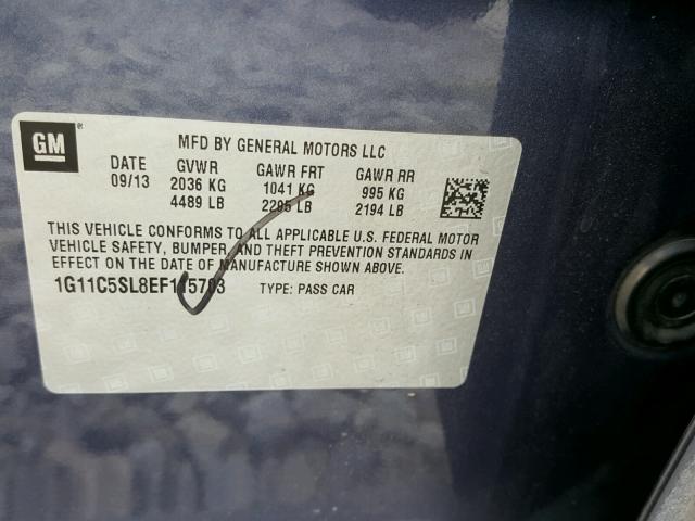 1G11C5SL8EF115703 - 2014 CHEVROLET MALIBU 1LT 蓝色 照片 10