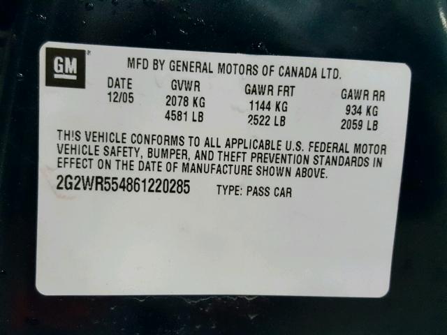 2G2WR554861220285 - 2006 PONTIAC GRAND PRIX BLUE photo 10