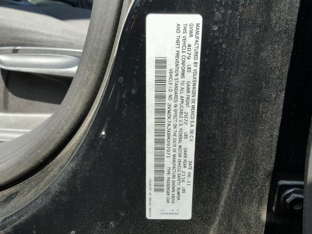 3VW2K7AJXBM397071 - 2011 VOLKSWAGEN JETTA BASE BLACK photo 10
