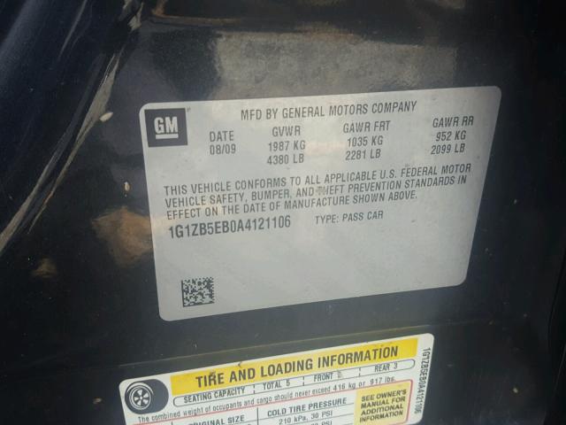 1G1ZB5EB0A4121106 - 2010 CHEVROLET MALIBU LS Qara foto 10