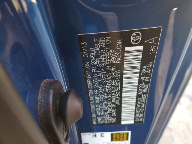 JTKJF5C75E3074358 - 2014 TOYOTA SCION TC 蓝色 照片 10