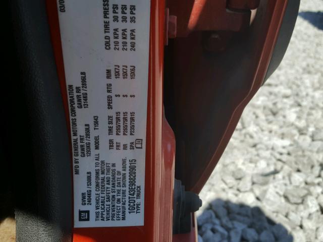 1GCDT43E988209015 - 2008 CHEVROLET COLORADO L ORANGE photo 10