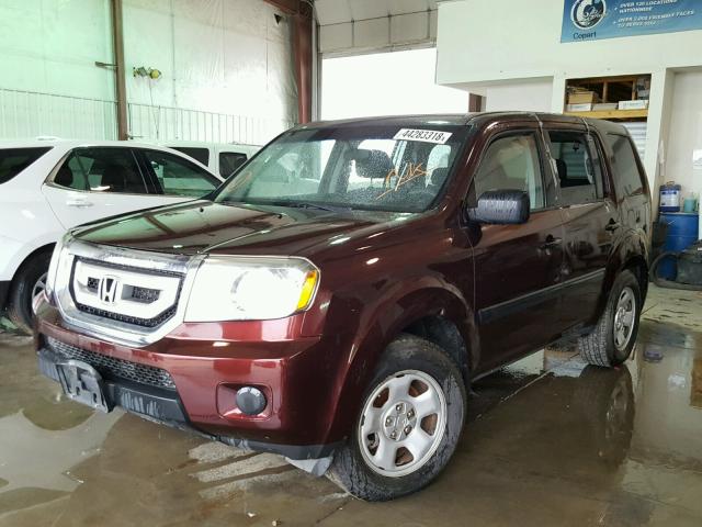 5FNYF3H22AB021427 - 2010 HONDA PILOT LX MAROON photo 2