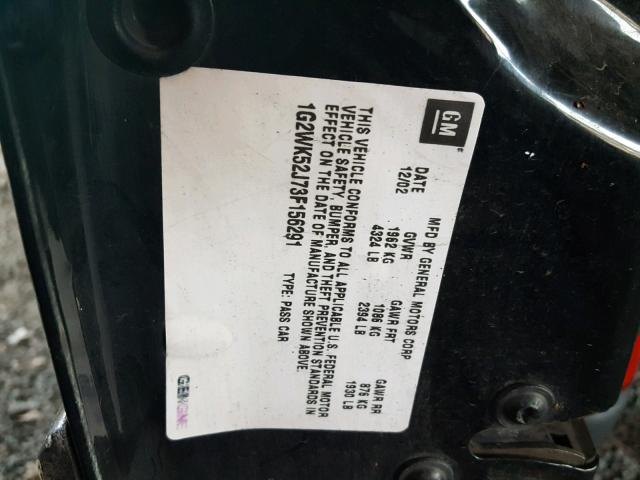 1G2WK52J73F156291 - 2003 PONTIAC GRAND PRIX BLACK photo 10