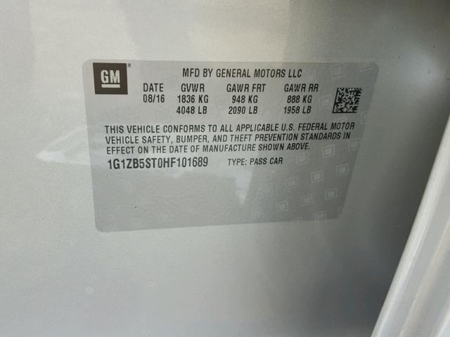 1G1ZB5ST0HF101689 - 2017 CHEVROLET MALIBU LS ვერცხლისფერი ფოტო 10