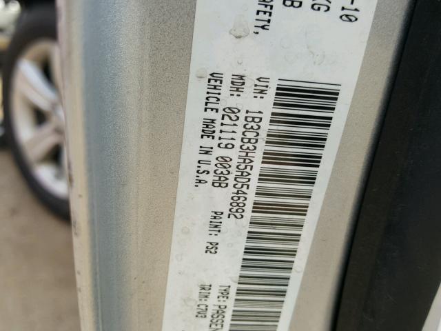 1B3CB3HA5AD546892 - 2010 DODGE CALIBER MA SILVER photo 10