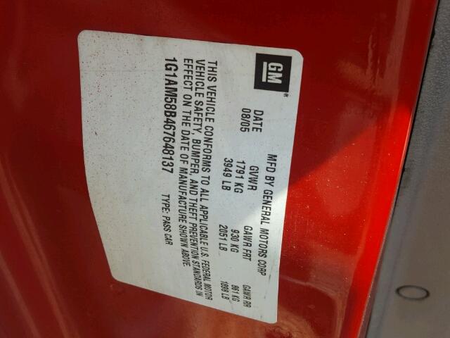 1G1AM58B467648137 - 2006 CHEVROLET COBALT SS RED photo 10