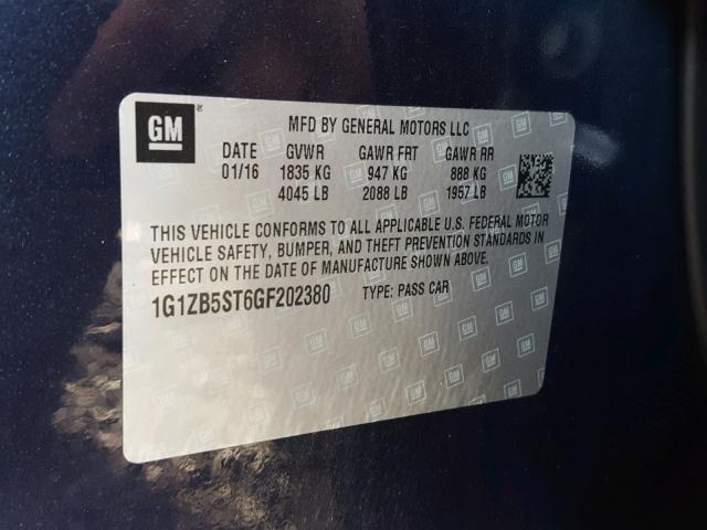 1G1ZB5ST6GF202380 - 2016 CHEVROLET MALIBU LS Mavi foto 10