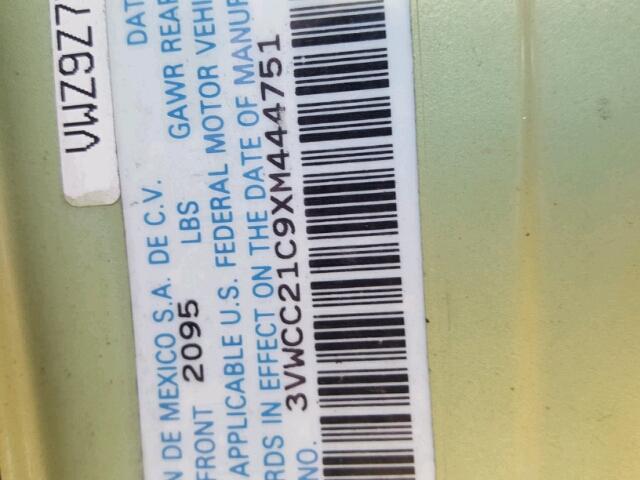 3VWCC21C9XM444751 - 1999 VOLKSWAGEN NEW BEETLE 绿色 照片 10