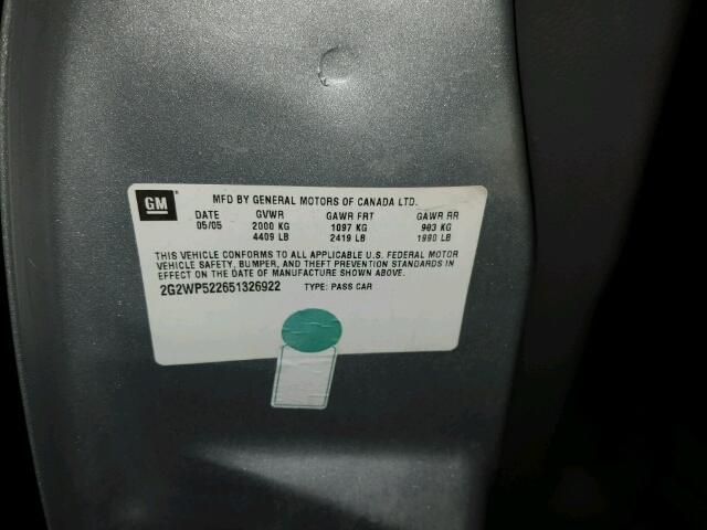 2G2WP522651326922 - 2005 PONTIAC GRAND PRIX SILVER photo 10