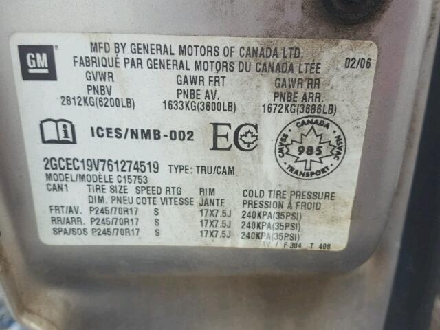 2GCEC19V761274519 - 2006 CHEVROLET SILVERADO TAN photo 10