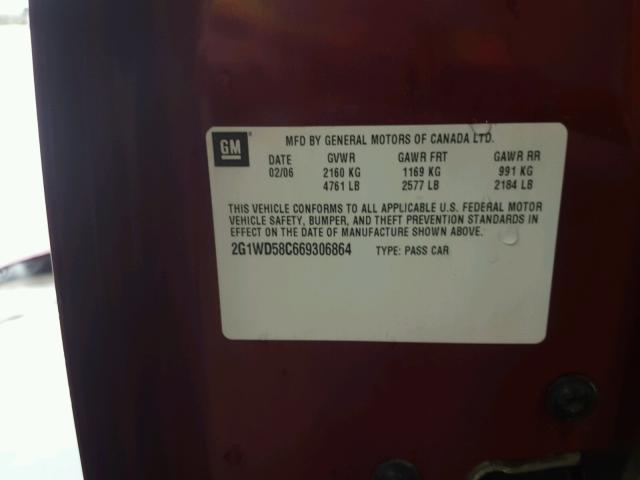 2G1WD58C669306864 - 2006 CHEVROLET IMPALA SUP 栗色 照片 10