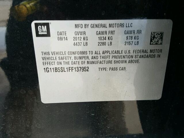 1G11B5SL1FF137952 - 2015 CHEVROLET MALIBU LS შავი ფოტო 10