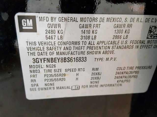 3GYFNBEY8BS616833 - 2011 CADILLAC SRX PERFOR BLACK photo 10