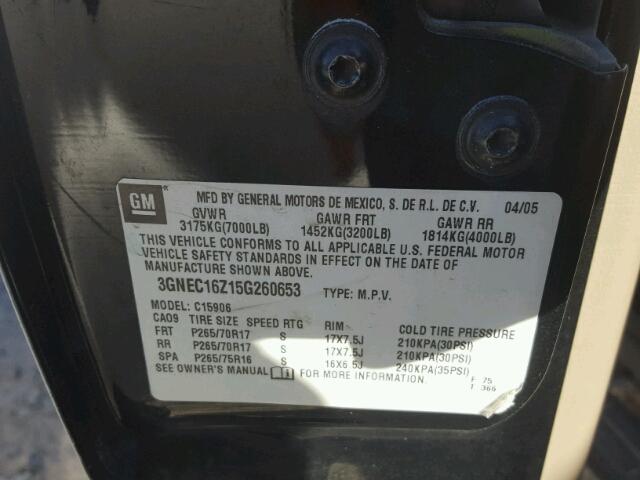 3GNEC16Z15G260653 - 2005 CHEVROLET SUBURBAN BLACK photo 10