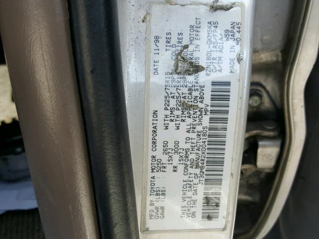 JT3GM84R2X0041805 - 1999 TOYOTA 4RUNNER GRAY photo 10