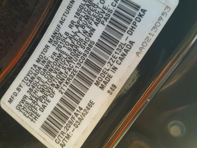 2T1KR32E13C093985 - 2003 TOYOTA MATRIX 黑色 照片 10