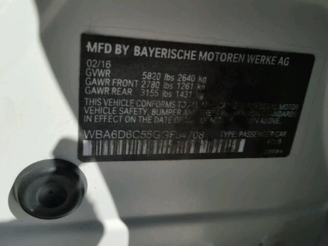 WBA6A0C50ED317482 - 2014 BMW 640 I WHITE photo 10