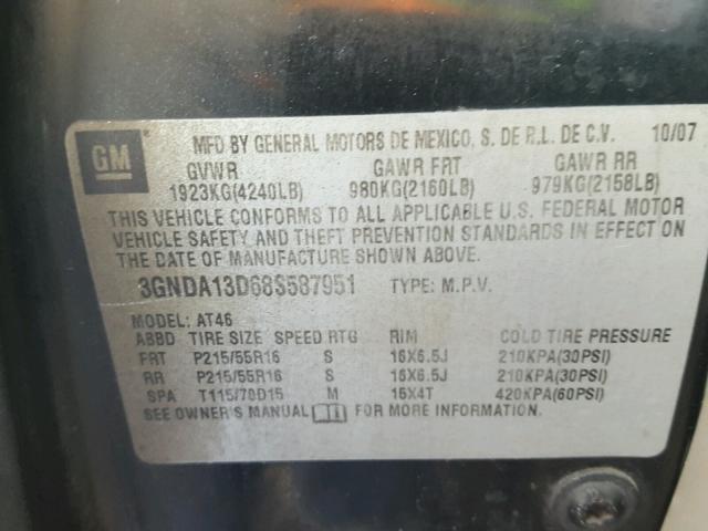 3GNDA13D68S587951 - 2008 CHEVROLET HHR LS Qara foto 10