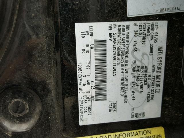 5LMFU27555LJ14943 - 2005 LINCOLN NAVIGATOR Қара фото 10