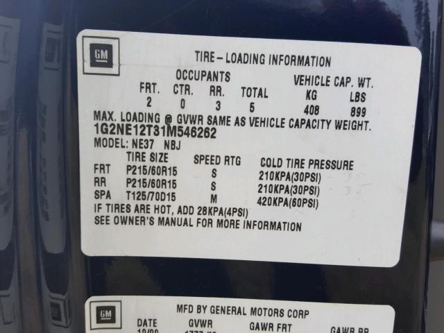 1G2NE12T31M546262 - 2001 PONTIAC GRAND AM S Mavi foto 10