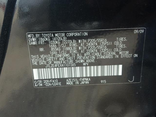 JTLZE4FEXA1107365 - 2010 TOYOTA SCION XB Negro foto 10