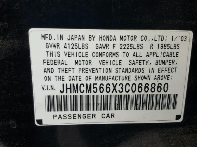 JHMCM566X3C066860 - 2003 HONDA ACCORD EX BLACK photo 10