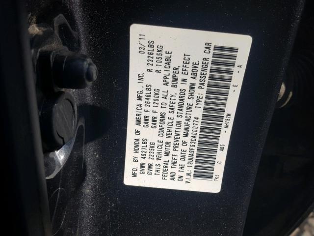 19UUA9F53CA000774 - 2012 ACURA TL SILVER photo 10