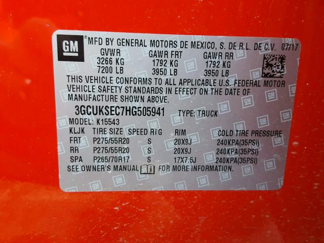 3GCUKSEC7HG505941 - 2017 CHEVROLET SILVERADO RED photo 10