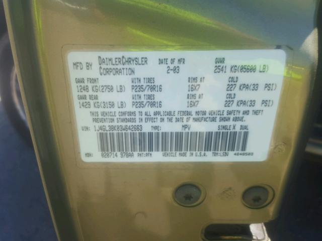 1J4GL38K03W642663 - 2003 JEEP LIBERTY RE GREEN photo 10