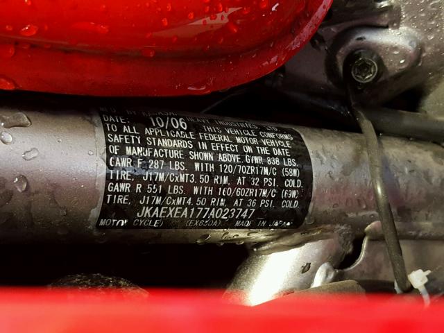 JKAEXEA177A023747 - 2007 KAWASAKI EX650 A Qırmızı foto 10