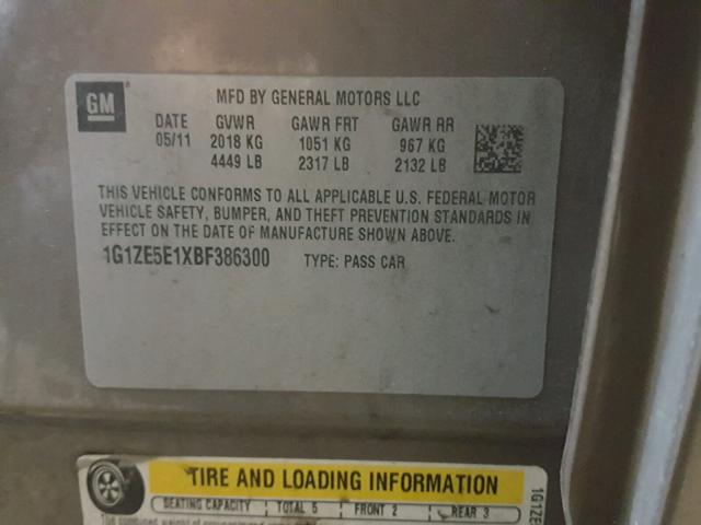 1G1ZE5E1XBF386300 - 2011 CHEVROLET MALIBU LTZ 灰色 照片 10